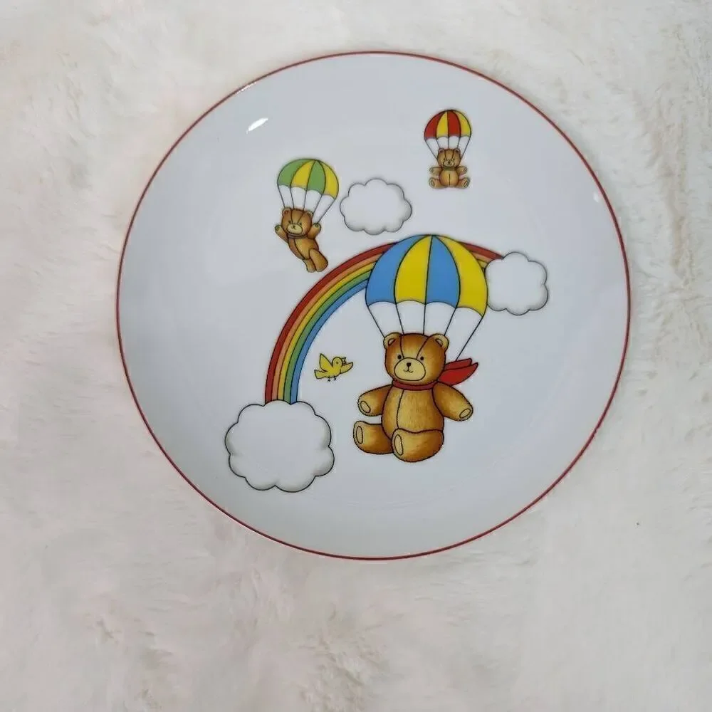 Andrea Sadek Japan Porcelain Childs Kids Plate Bowl Rainbow Teddy Bear Parachute